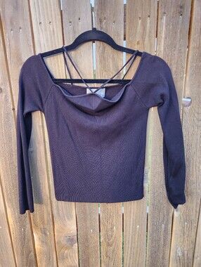 Modern Citizen Strappy Back Ribbed Long Sleeve Top Black XL Open Back